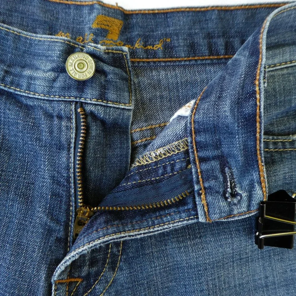 7FAM USA Cutoff Shorts Mid Rise Blue Cotton Denim 30 Waist